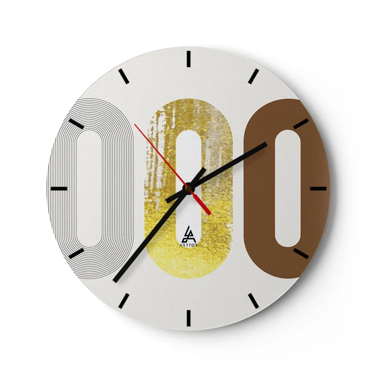 Väggklocka - Klocka på glas - En abstrakt komposition av geometriska former och texturer - 30x30cm - Ooo! - Modern väggdekoration för vardagsrum, kök och sovrum ARTTOR