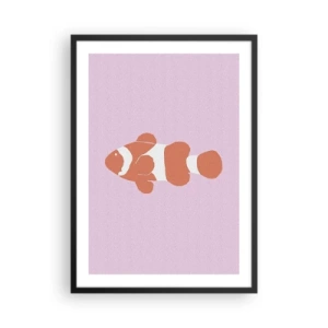 Affisch i svart ram - Orange clownfisk på en lila bakgrund - 50x70cm - Korall passar henne bra - Modern väggdekoration för vardagsrum och sovrum ARTTOR
