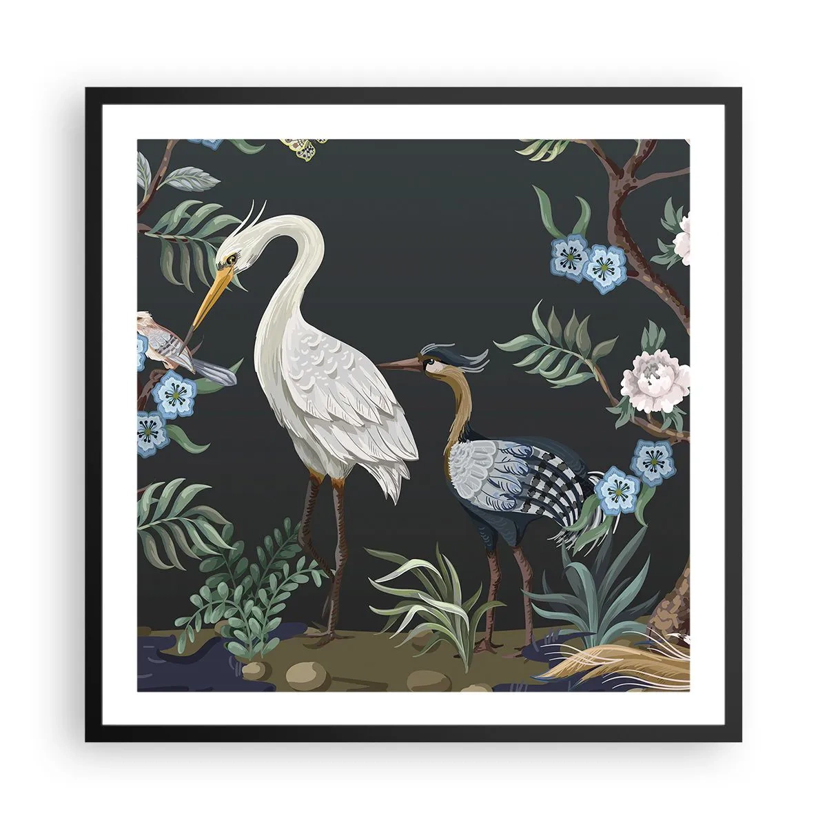 Affisch i svart ram - Fågelparad - 60x60 cm