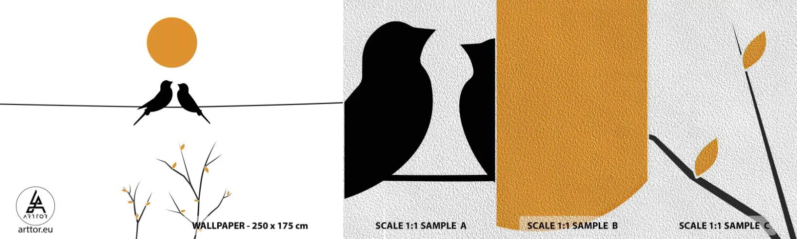 Provbit av fototapet Premium Sand - Näktergalens kväll - Abstraktion, Fåglar, Grafik - 100x30 cm
