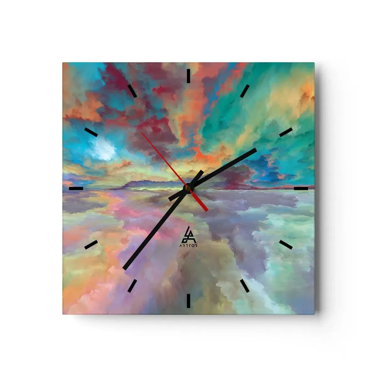 Väggklocka - Klocka på glas - Två himlar - 30x30 cm