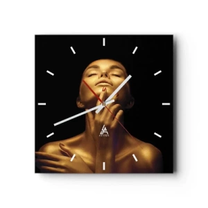 Väggklocka - Klocka på glas - Som guldsilke - 40x40 cm