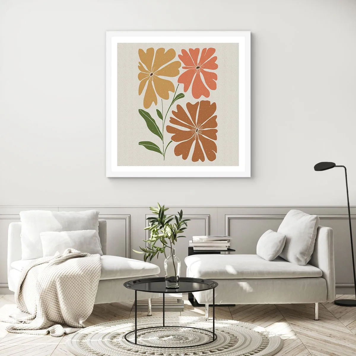 Affisch i vit ram - Natur och geometri - 60x60 cm