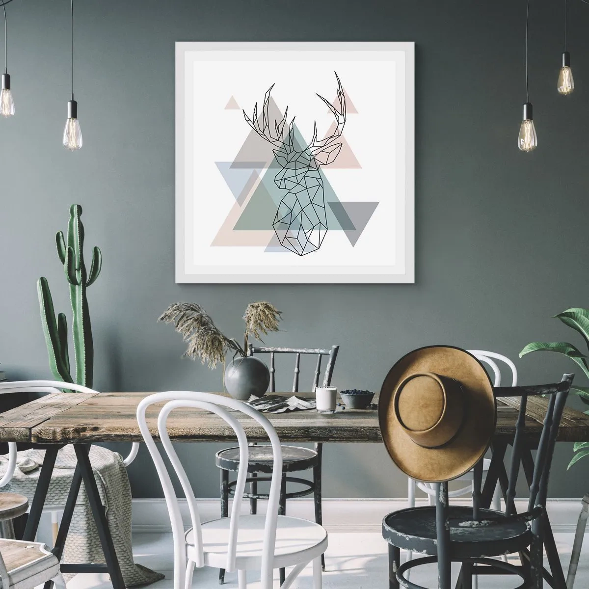 Affisch i vit ram - I en geometrisk skog - 40x40 cm