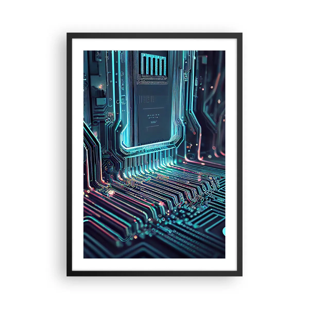 Affisch i svart ram - En futuristisk vision av en integrerad krets - 50x70cm - Så här tänker jag... - Modern väggdekoration för vardagsrum och sovrum ARTTOR