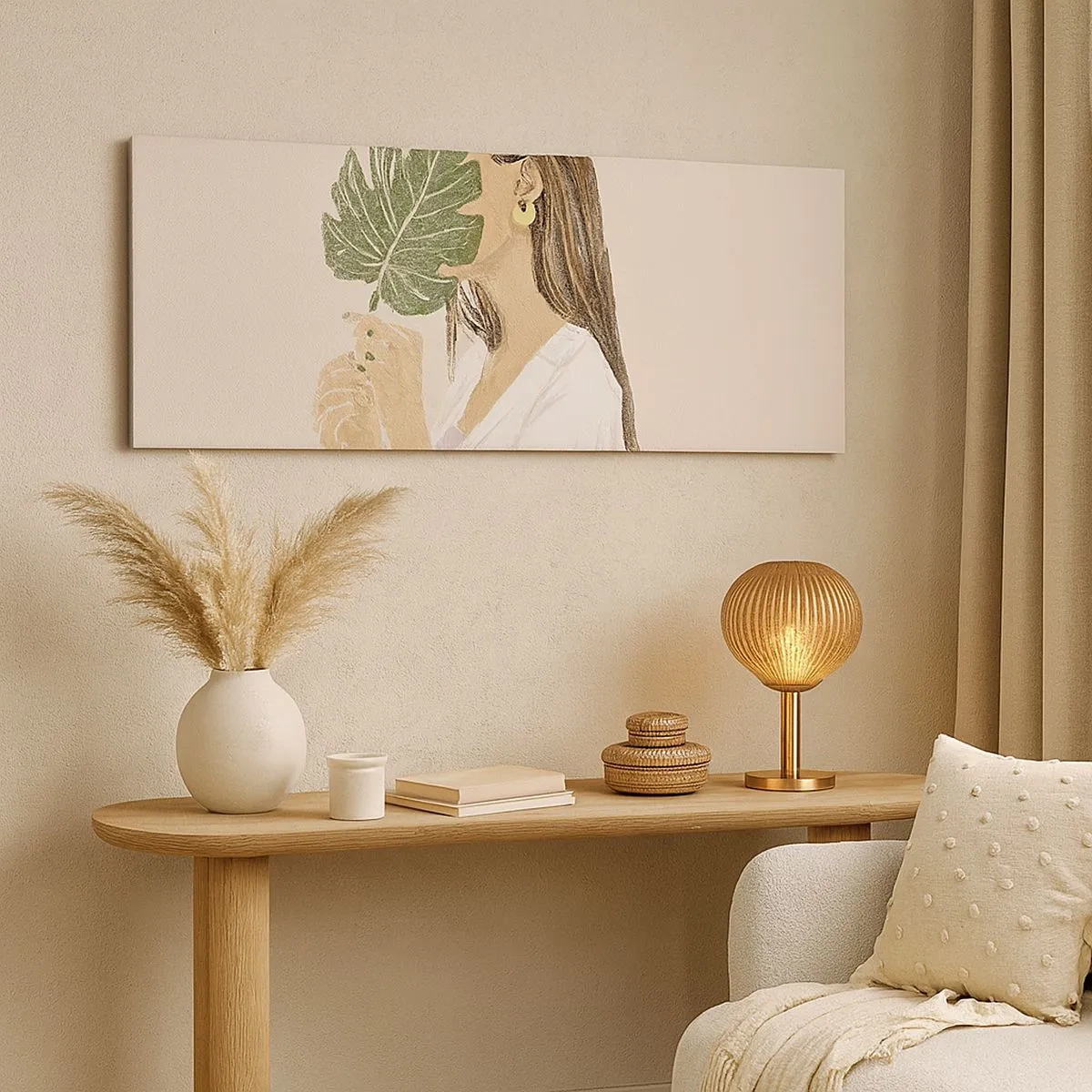 Canvastavla - Bild på duk - Mystiskt porträtt med solfjäder - 100x40 cm