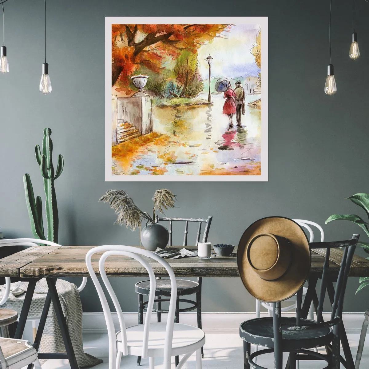 Affisch - Romantisk höst i parken - 60x60 cm