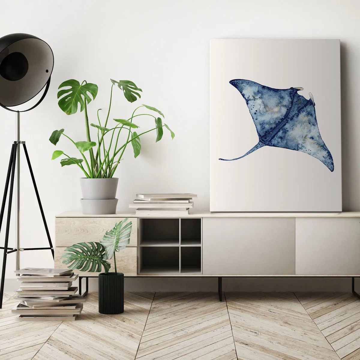 Canvastavla - Bild på duk - Liv i blått - 50x70 cm