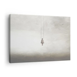 Canvastavla - Bild på duk - En figur på en gunga som svävar i rymden - 70x50cm - Barn i oss - Modern väggdekoration för vardagsrum och sovrum ARTTOR