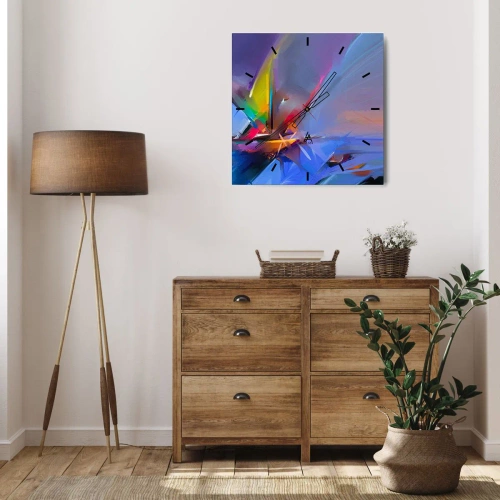 Väggklocka - Klocka på glas - Snabb som en fågel - 40x40 cm