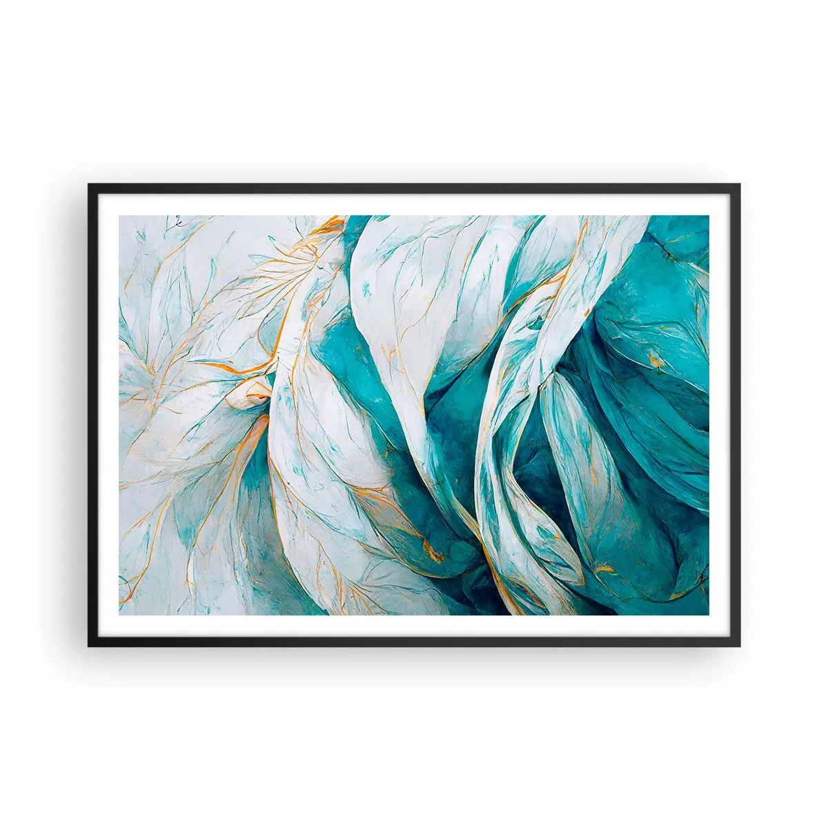 Affisch i svart ram - Blå abstraktion med guldmotiv - 100x70 cm