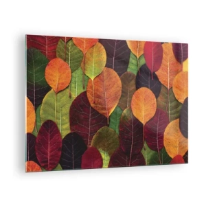 Glastavla - Bild på glas - Färgglada höstlöv i ett konstnärligt arrangemang - 70x50cm - Höstmosaik - Modern väggdekoration för vardagsrum och sovrum ARTTOR