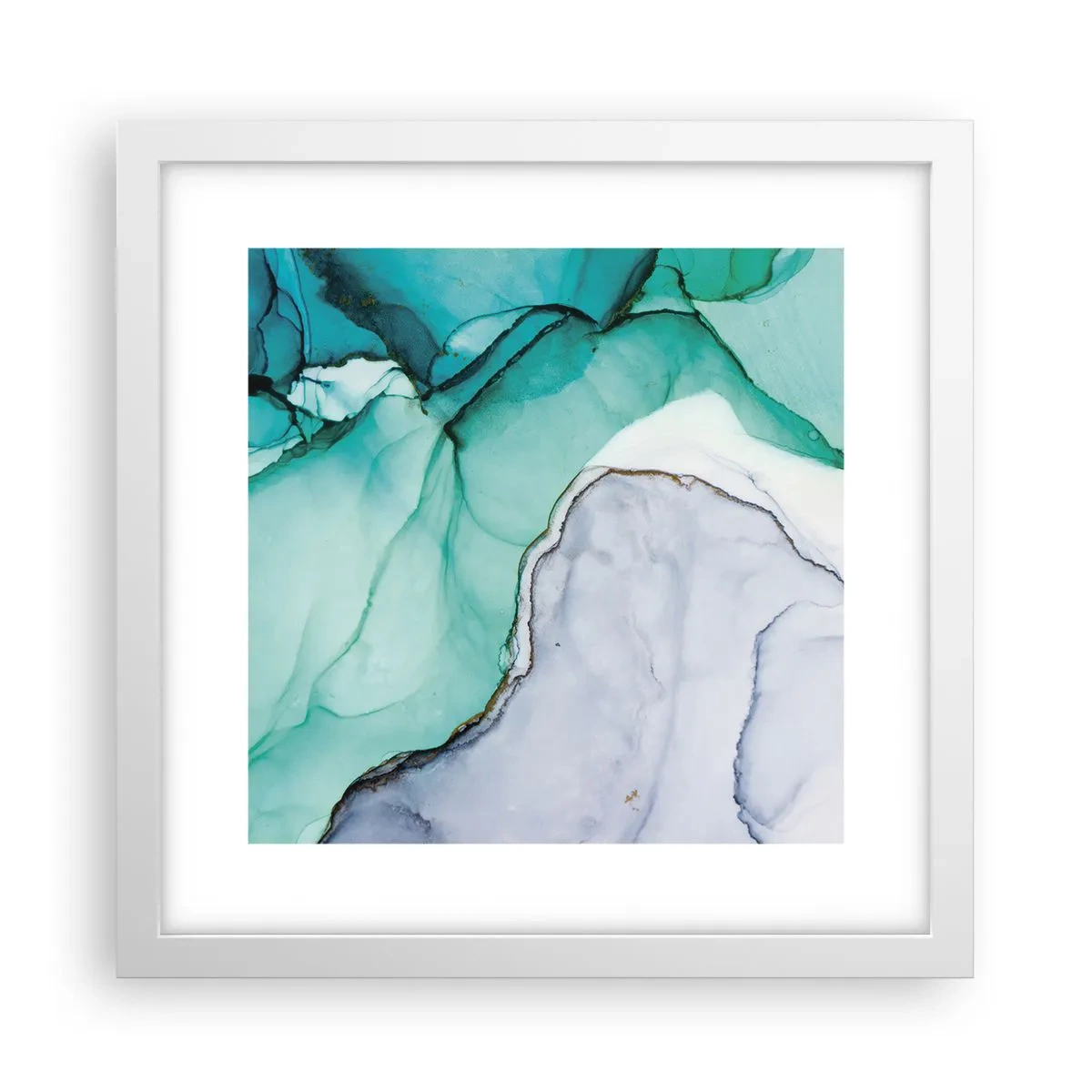 Affisch i vit ram - En studie i turkos - 30x30 cm