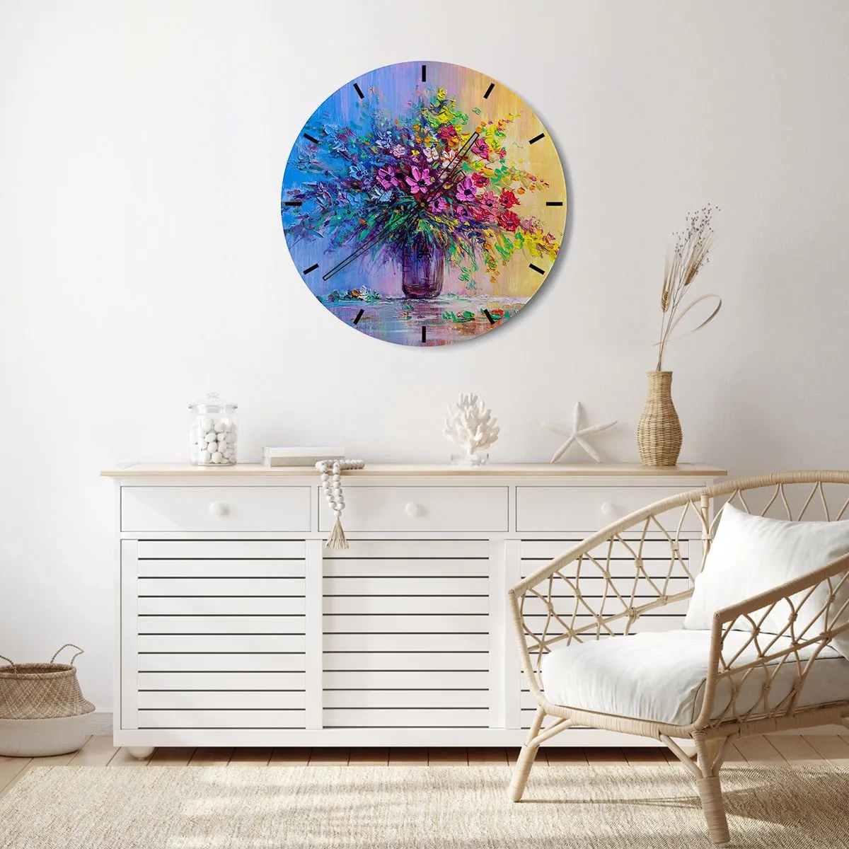 Väggklocka - Klocka på glas - Sommarängens gåva - 40x40 cm