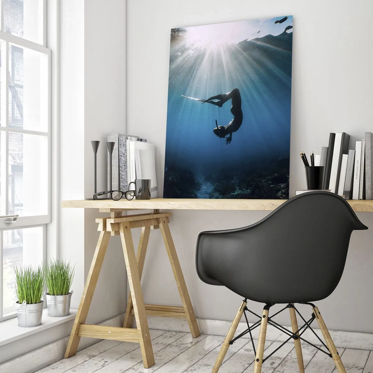 Glastavla - Bild på glas - Undervattendans - 50x70 cm