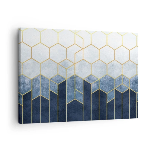 Canvastavla - Bild på duk - Geometriskt mönster i nyanser av guld och marinblått - 70x50cm - Komposition i synkoprytm - Modern väggdekoration för vardagsrum och sovrum ARTTOR