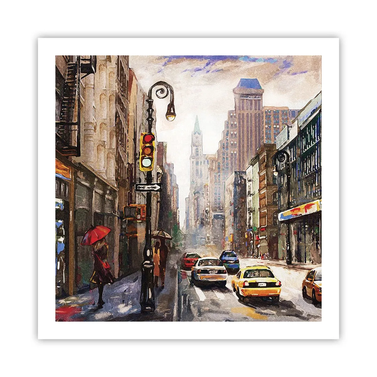 Affisch - New York - färgglad också i regnet - 60x60 cm