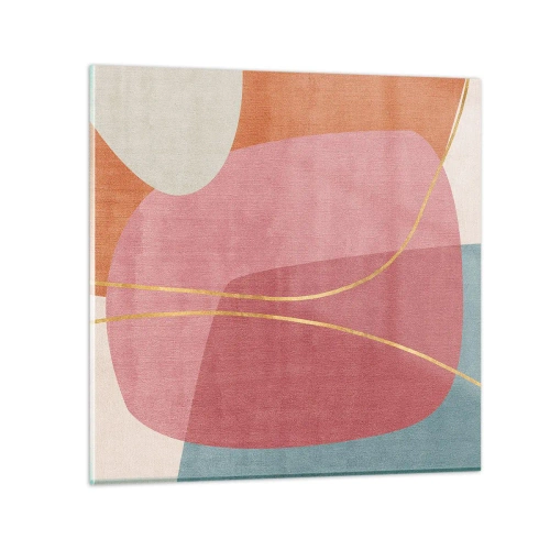 Glastavla - Bild på glas - Pastellkomposition med guldtråd - 40x40 cm