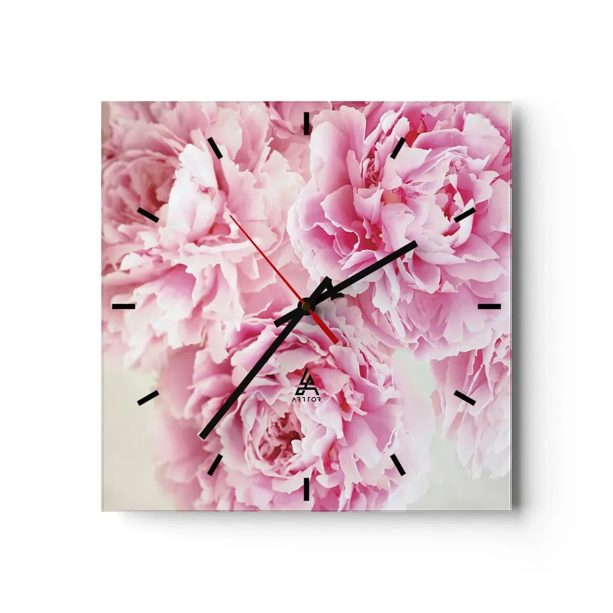 Väggklocka - Klocka på glas - Rosa prakt - 30x30 cm