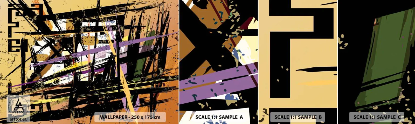 Provbit av självhäftande fototapet Deluxe Sticker - Skarpt snitt - Abstraktion, Bit, Modernt mönster - 100x30 cm