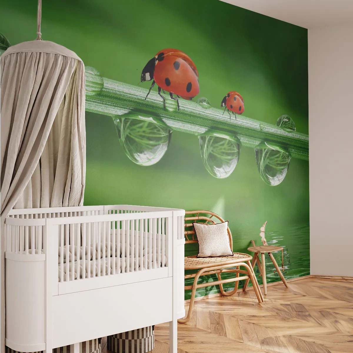 Fototapet Standard Eco - Hela sommaren på väg - Nyckelpiga, En droppe vatten, Natur - 400x280 cm