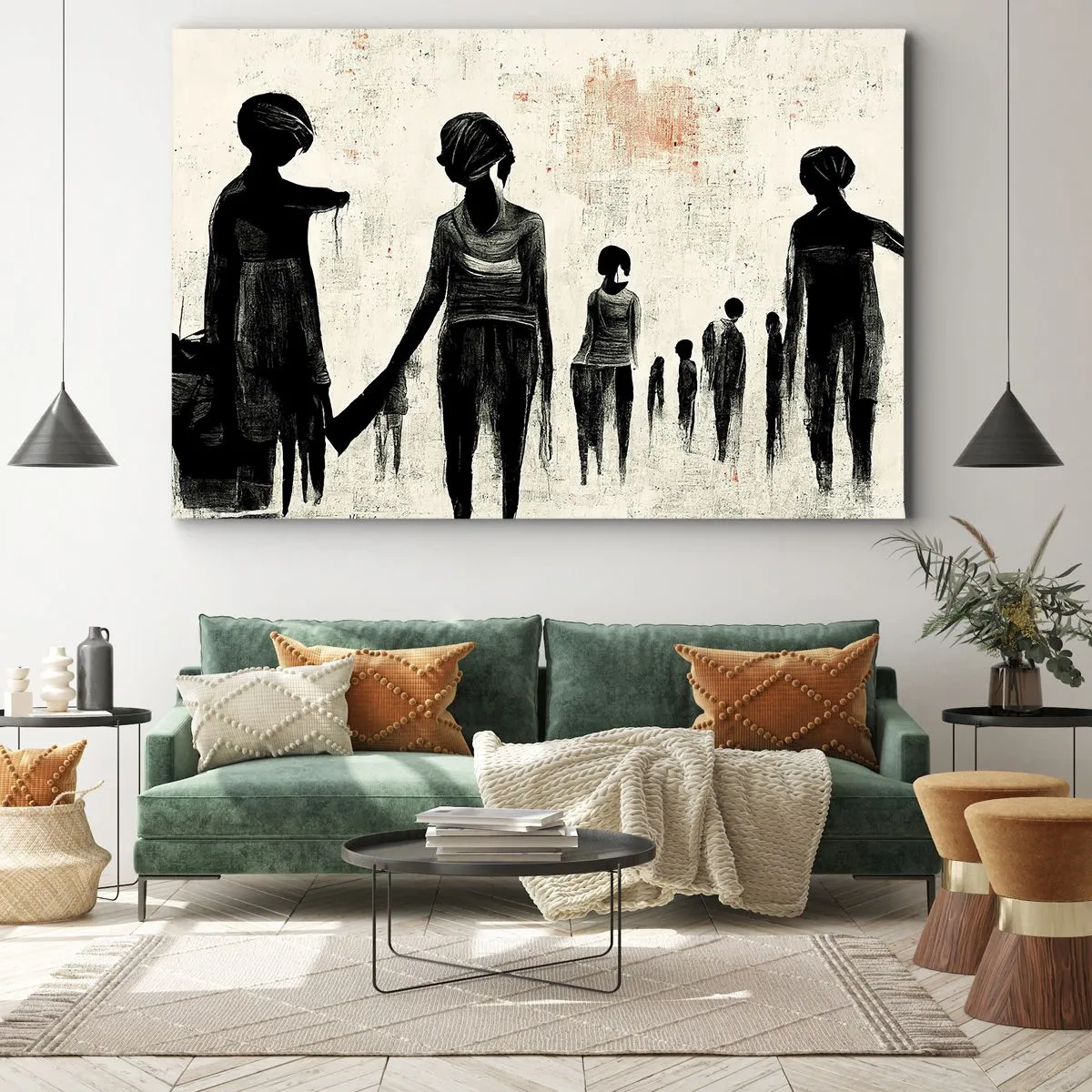 Canvastavla - Bild på duk - Figurer i en monokromatisk komposition mot en ljus bakgrund - 70x50cm - Mot ensamhet - Modern väggdekoration för vardagsrum och sovrum ARTTOR