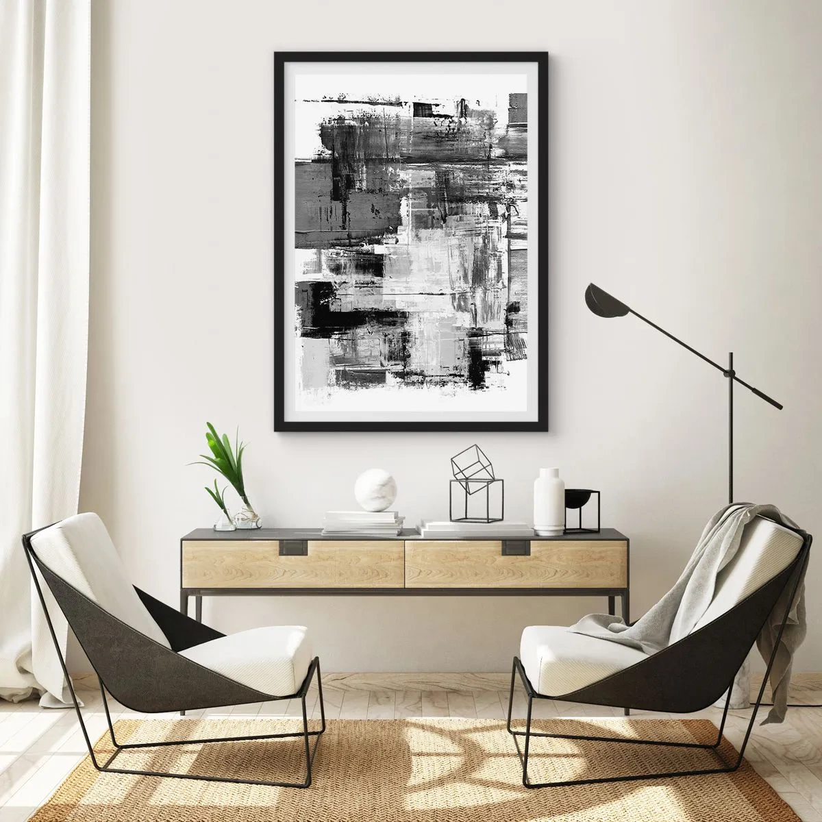 Affisch i svart ram - Abstrakt komposition i nyanser av svart, vitt och grått - 50x70cm - Grått är vackert - Modern väggdekoration för vardagsrum och sovrum ARTTOR