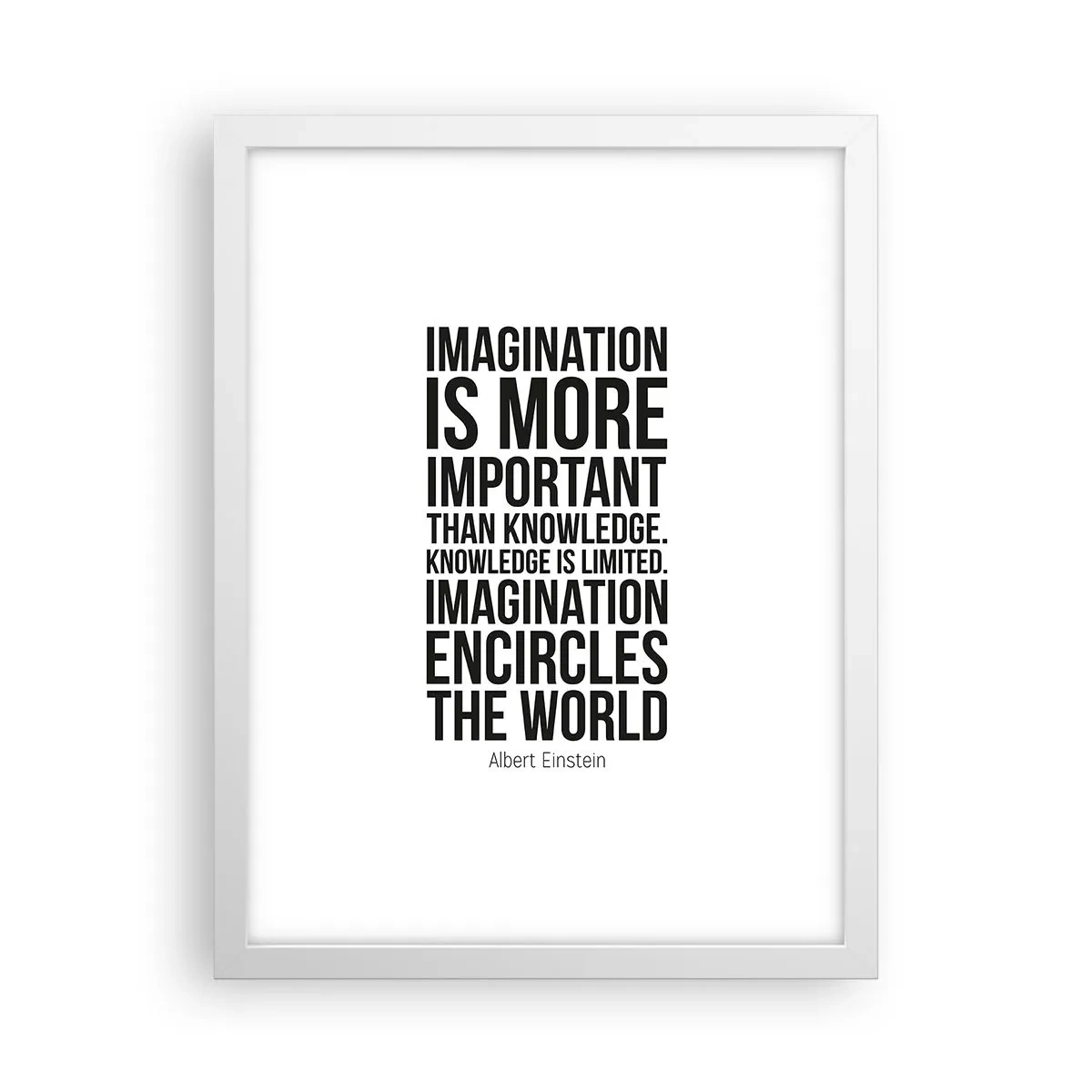 Affisch i vit ram - Einstein om fantasins styrka - 30x40 cm