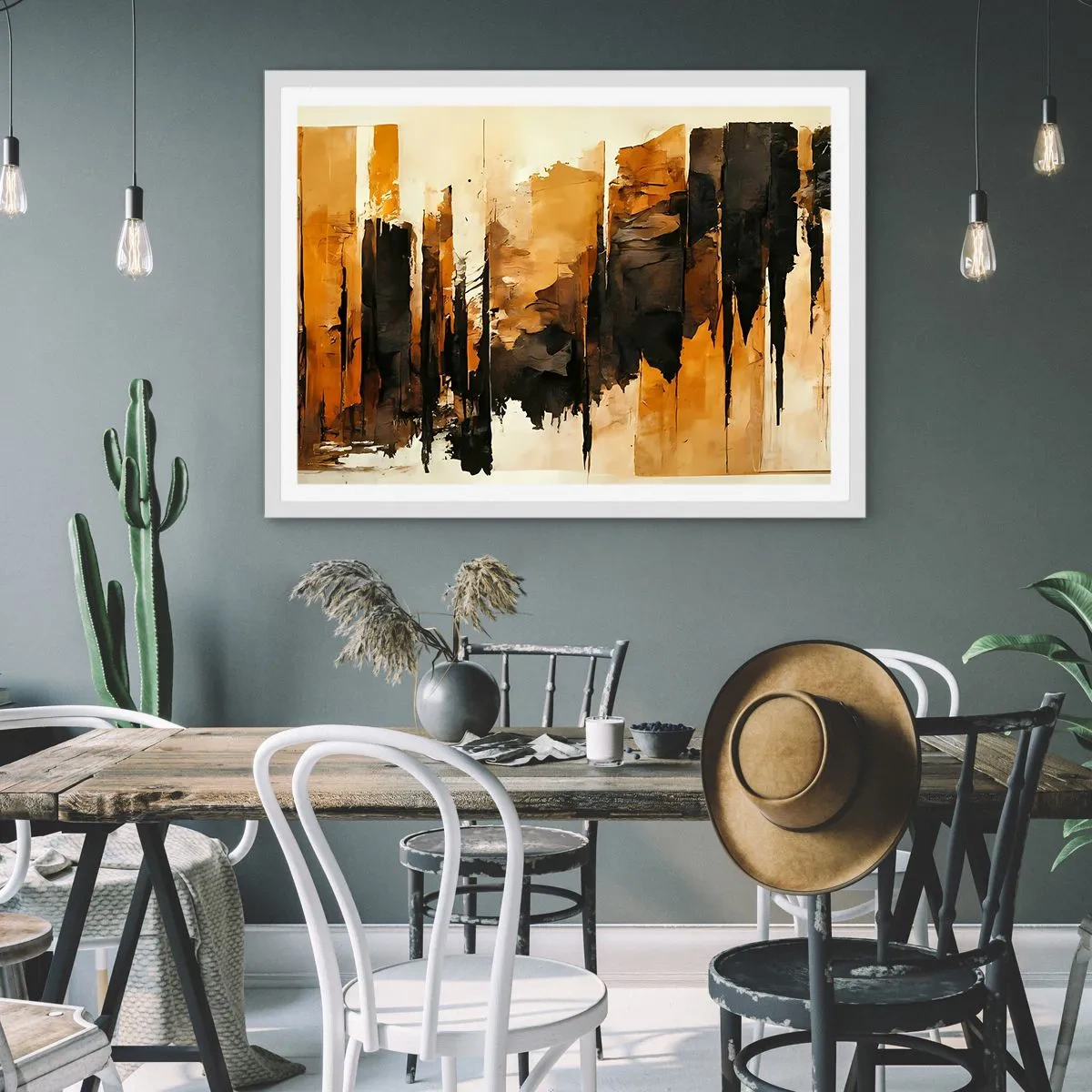 Affisch i vit ram - Harmoni av svart och guld - 70x50 cm