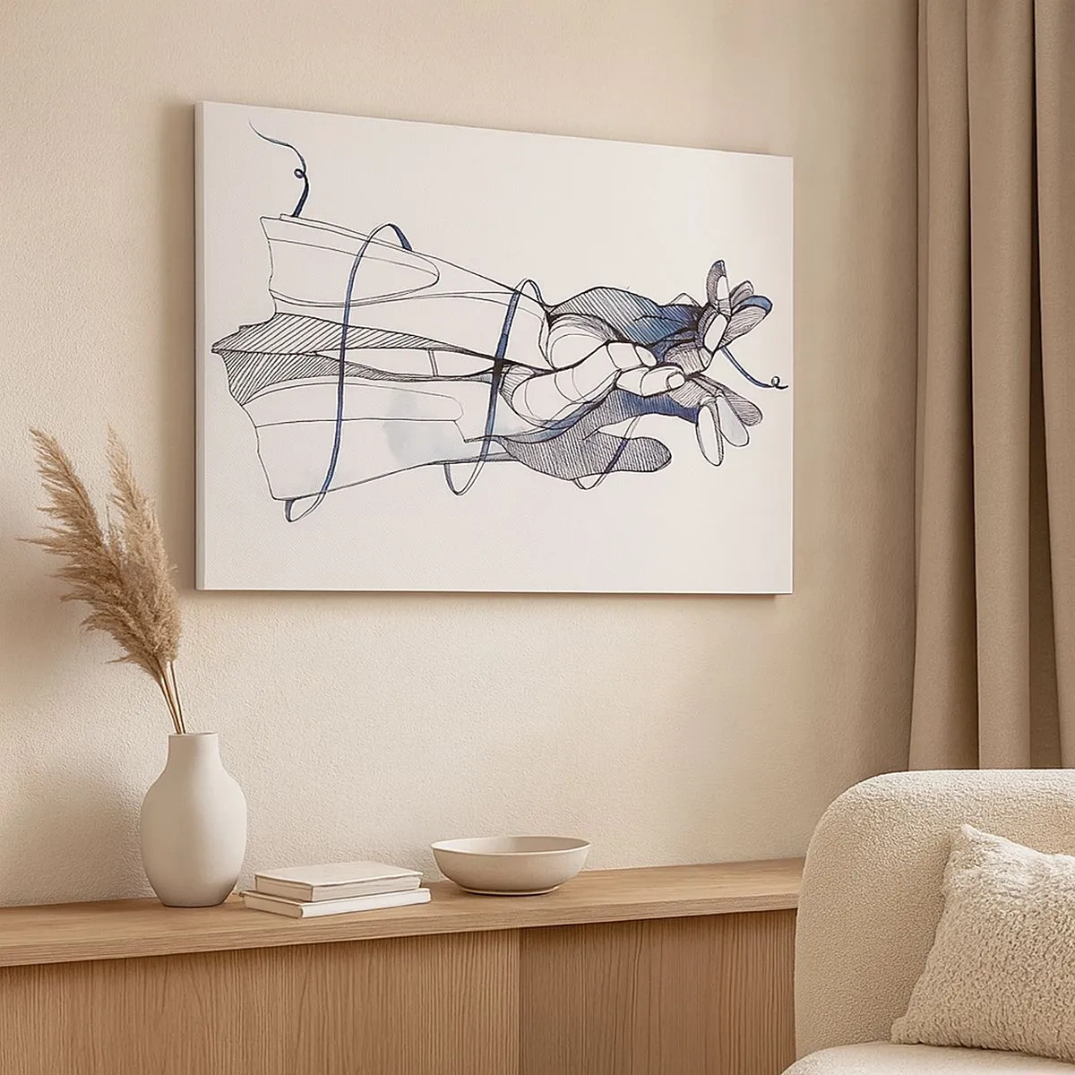 Canvastavla - Bild på duk - En subtil teckning av en hand med en delikat blomma - 70x50cm - Smekningens studie - Modern väggdekoration för vardagsrum och sovrum ARTTOR