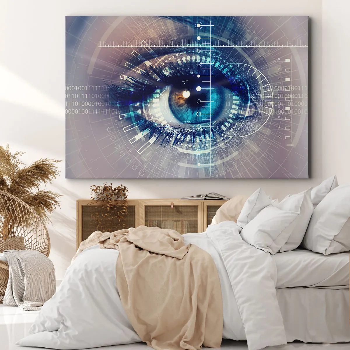 Canvastavla - Bild på duk - Ett teknologiskt öga med ett futuristiskt gränssnitt - 70x50cm - Du tror att du känner mig - Modern väggdekoration för vardagsrum och sovrum ARTTOR