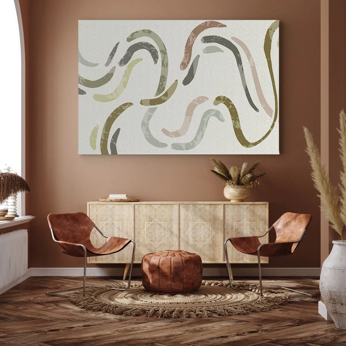 Canvastavla - Bild på duk - Abstrakta bågar i pastellfärger - 70x50cm - Abstraktionens glada dans - Modern väggdekoration för vardagsrum och sovrum ARTTOR