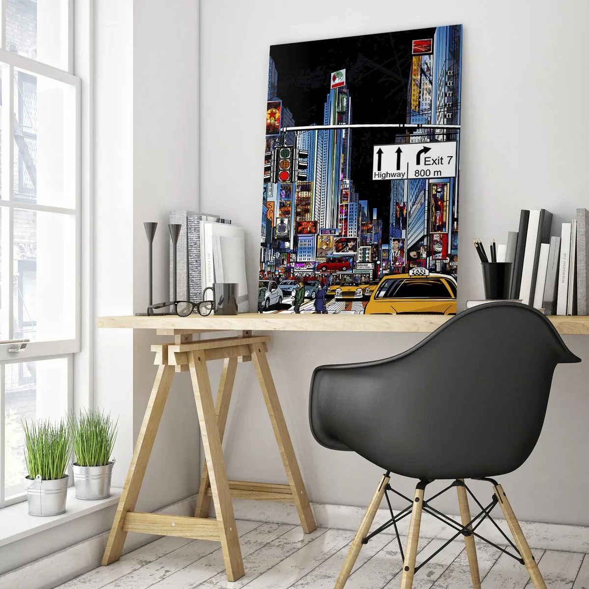 Glastavla - Bild på glas - En natt som i serierna - 50x70 cm