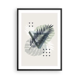 Affisch i svart ram - Abstrakta tropiska löv på en ljus bakgrund - 50x70cm - Natur och geometri – två ordningar? - Modern väggdekoration för vardagsrum och sovrum ARTTOR