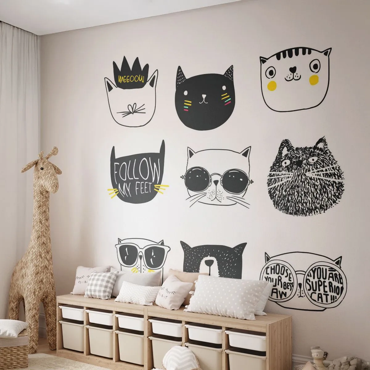 Fototapet Premium Canvas - Varje annorlunda - Katt, Illustration, Grafik - 250x175 cm