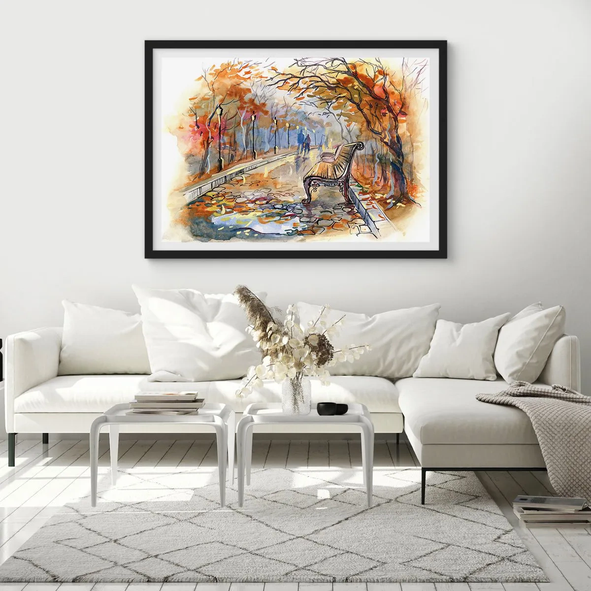 Affisch i svart ram - Vandra tillsammans mot hösten - 100x70 cm