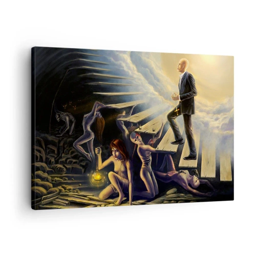 Canvastavla - Bild på duk - En symbolisk scen av vägen till ljuset genom en förfallen trappa - 70x50cm - Danteisk vandring mot ljuset - Modern väggdekoration för vardagsrum och sovrum ARTTOR