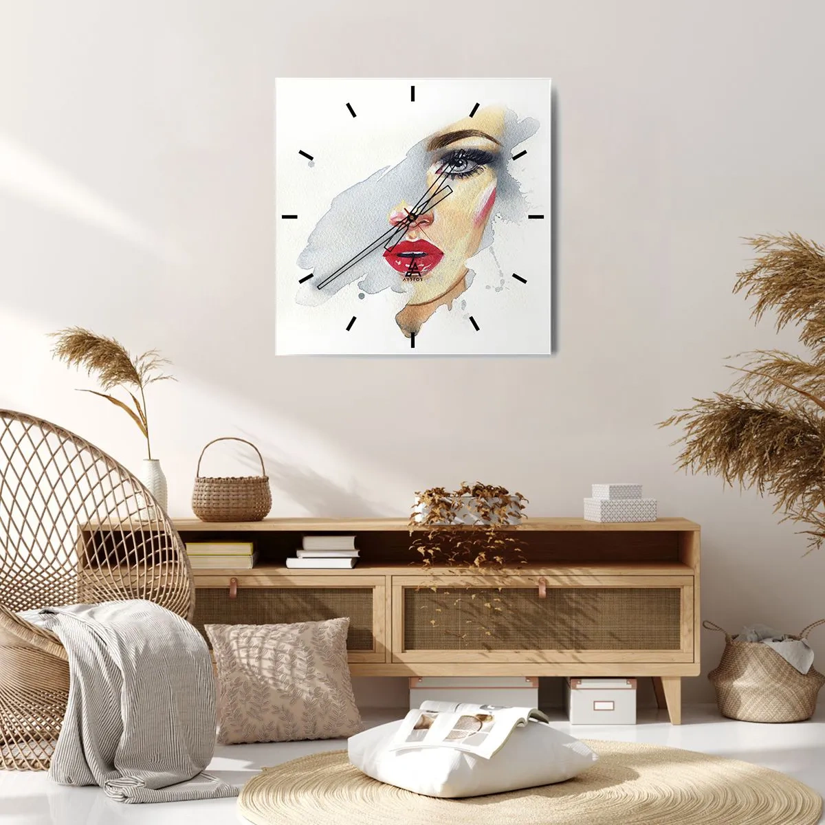 Väggklocka - Klocka på glas - Reflektion i vattendroppe - 30x30 cm