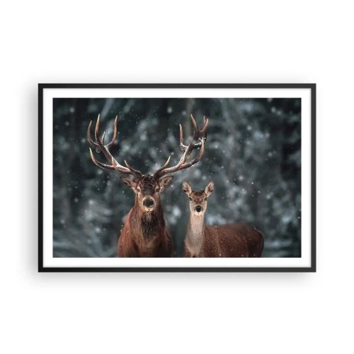 Affisch i svart ram - Skogens herre med hustrun - 91x61 cm