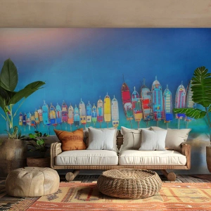 Fototapet Standard Eco - Färgglada båtar på stranden sedda från ett fågelperspektiv - 100x70cm - Ur fågelperspektivet - Modern väggdekoration för vardagsrum och sovrum ARTTOR