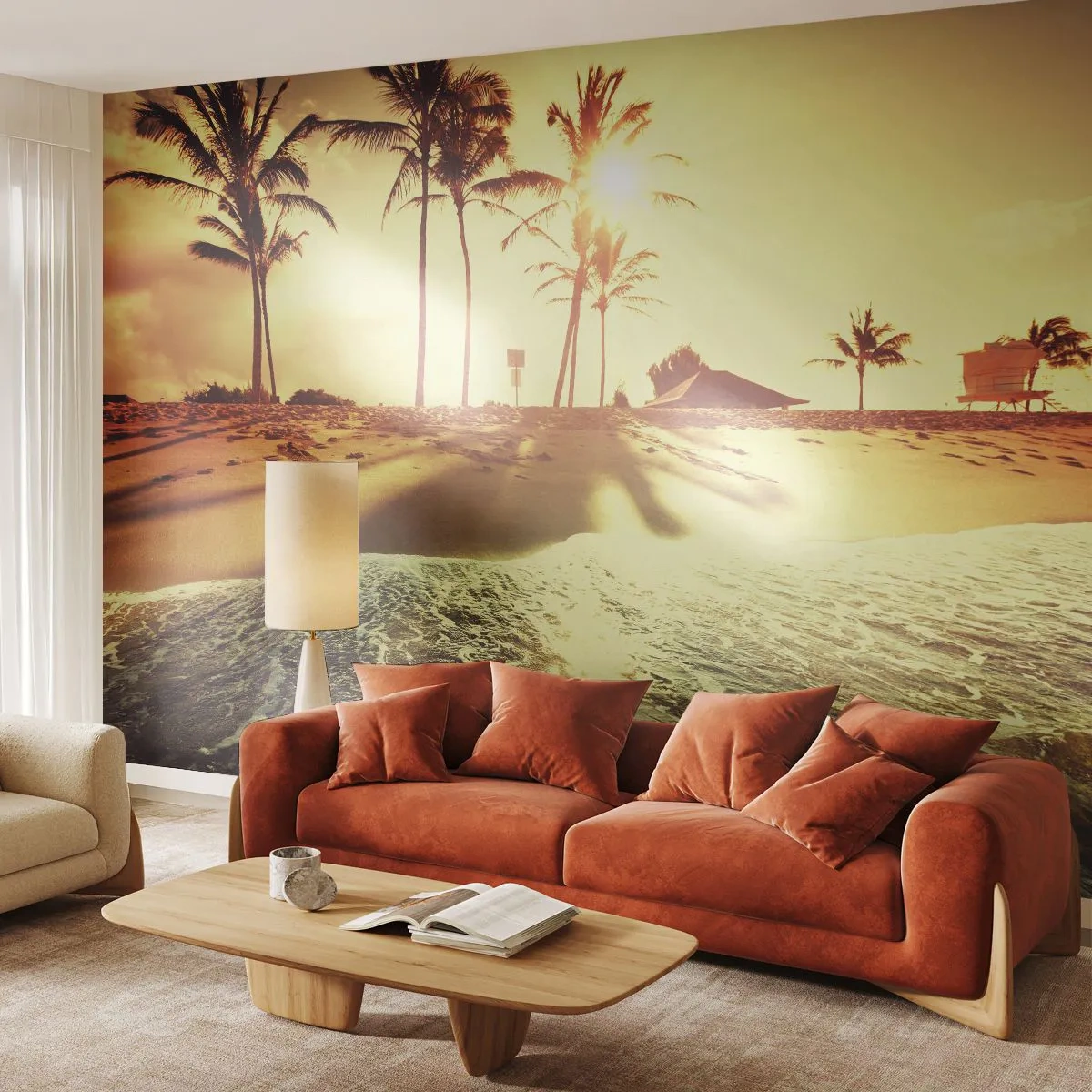 Självhäftande Fototapet Deluxe Sticker - Kalifornisk morgon - Landskap, Strand, Kokosnötspalm - 250x175 cm