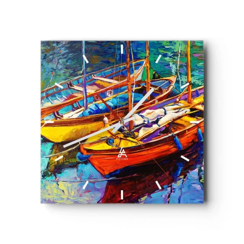 Väggklocka - Klocka på glas - På ett färgtjockt vatten - 30x30 cm
