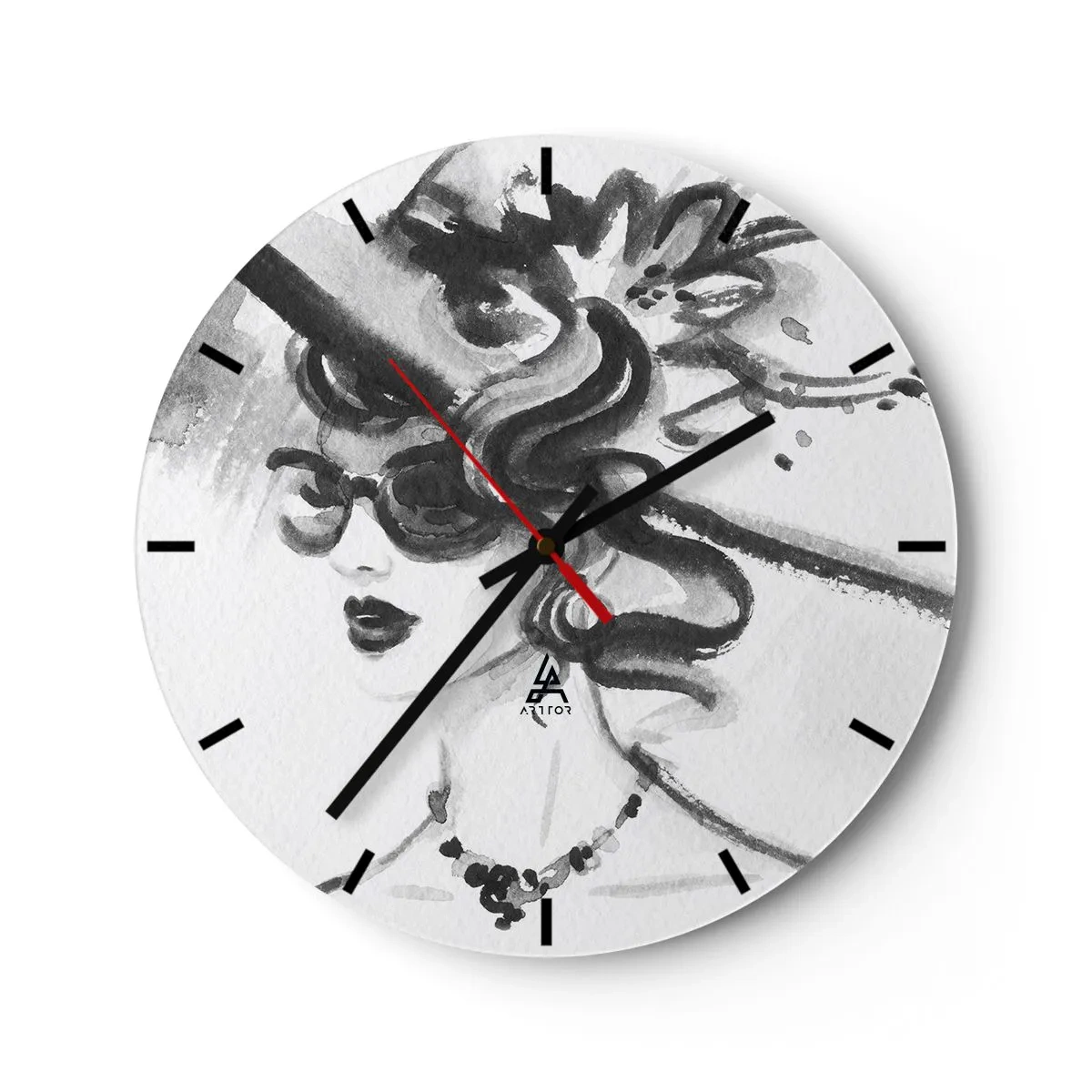 Väggklocka - Klocka på glas - Dam med karaktär - 40x40 cm