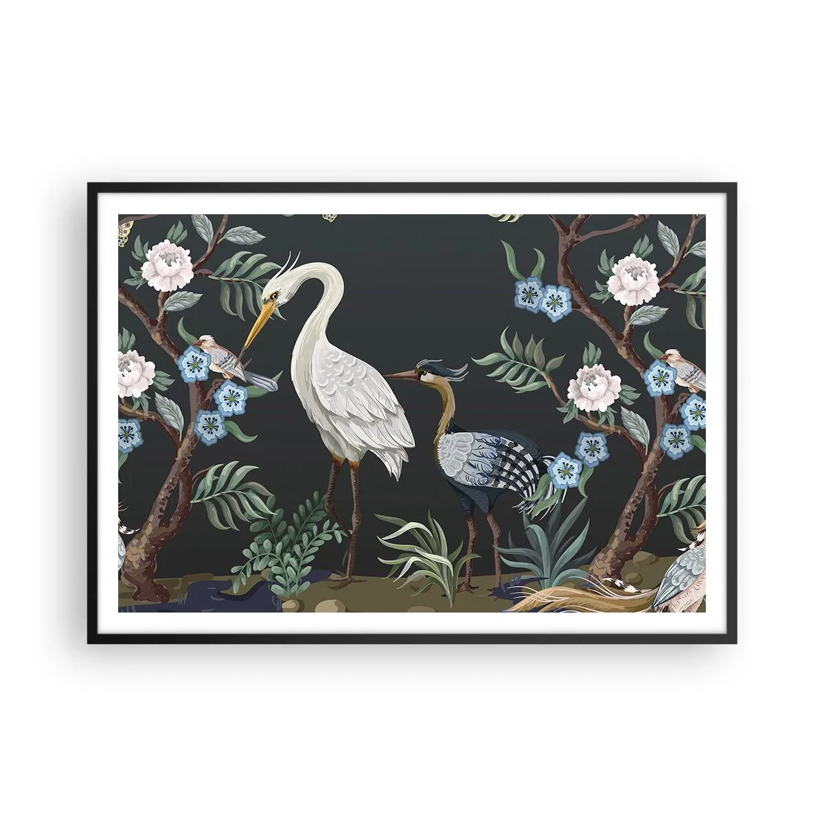Affisch i svart ram - Fågelparad - 100x70 cm
