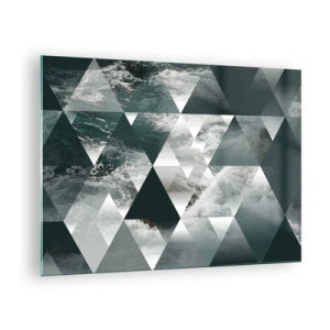 Glastavla - Bild på glas - Abstrakt komposition av trianglar med ett vattenvågsmotiv - 70x50cm - Kristallperspektiv - Modern väggdekoration för vardagsrum och sovrum ARTTOR
