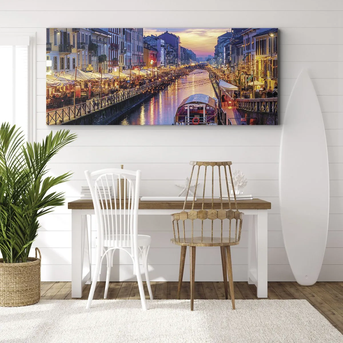 Canvastavla - Bild på duk - Ljusets och nöjets kväll - 90x30 cm