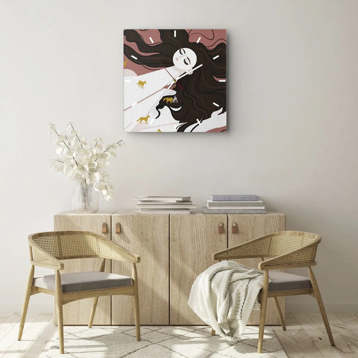 Väggklocka - Klocka på glas - Dröm om en gyllene häst - 30x30 cm