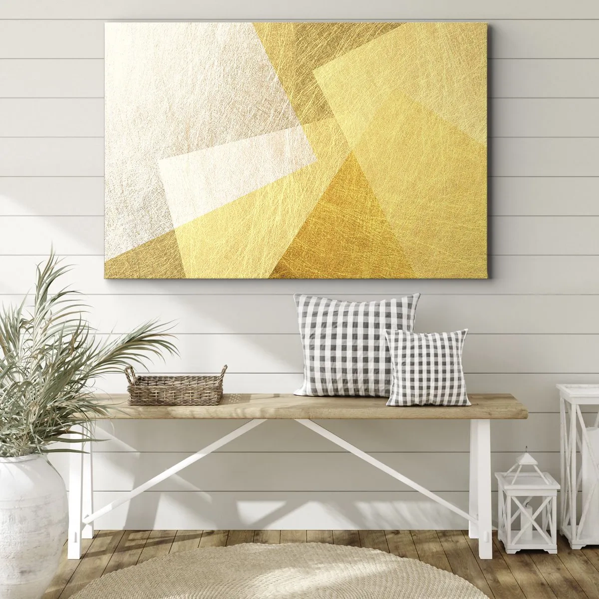 Canvastavla - Bild på duk - Geometriska former i guld och ljusa nyanser - 70x50cm - Geometriskt väder - Modern väggdekoration för vardagsrum och sovrum ARTTOR