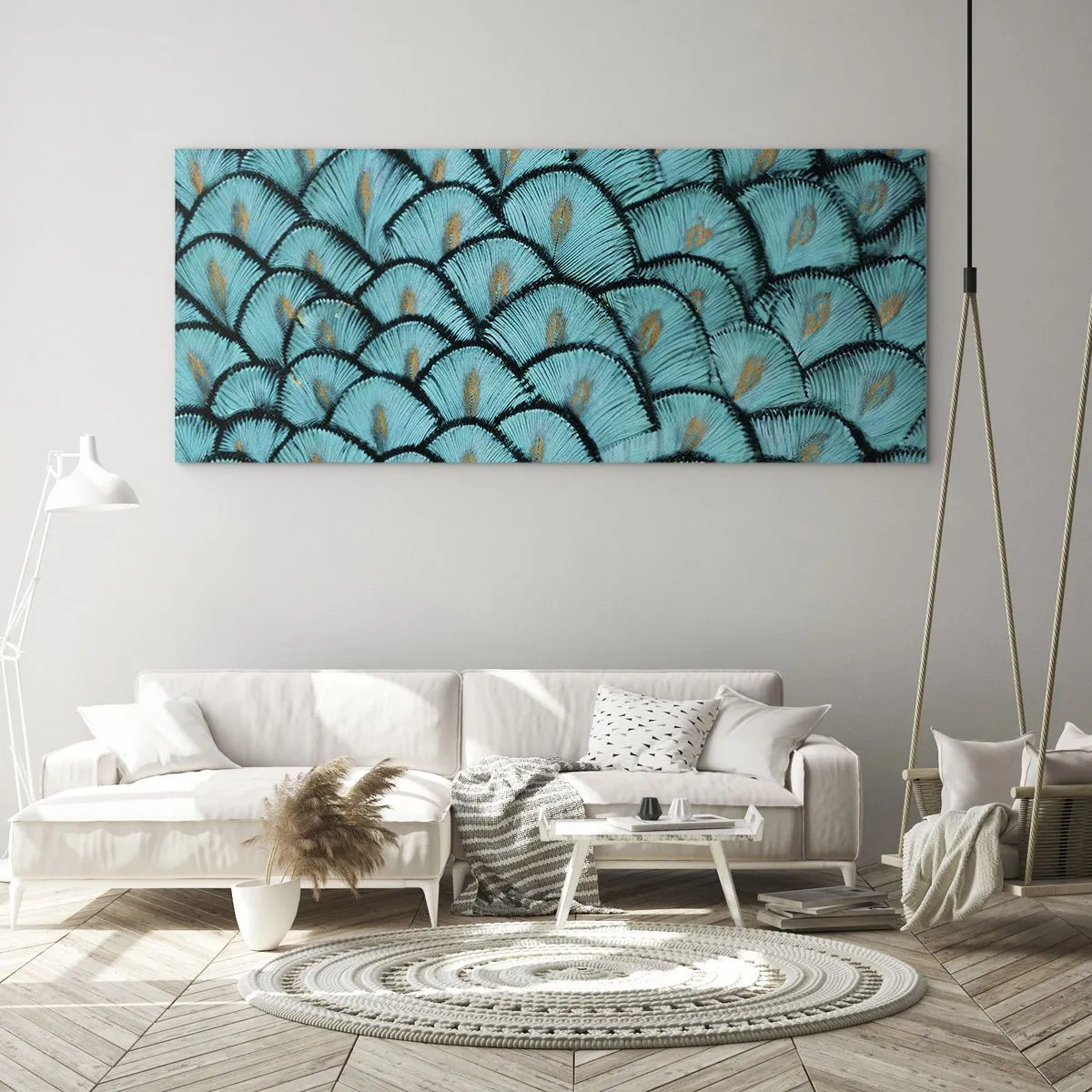 Glastavla - Bild på glas - Den stora fjädergalan - 100x40 cm