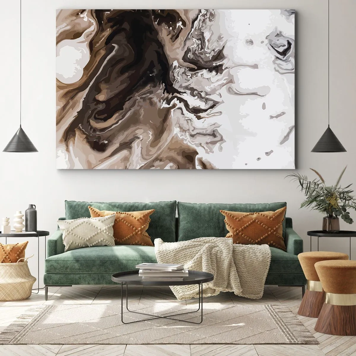 Canvastavla - Bild på duk - Abstraktion i bruna nyanser med dynamiska linjer - 70x50cm - Färgabstraktion - Modern väggdekoration för vardagsrum och sovrum ARTTOR